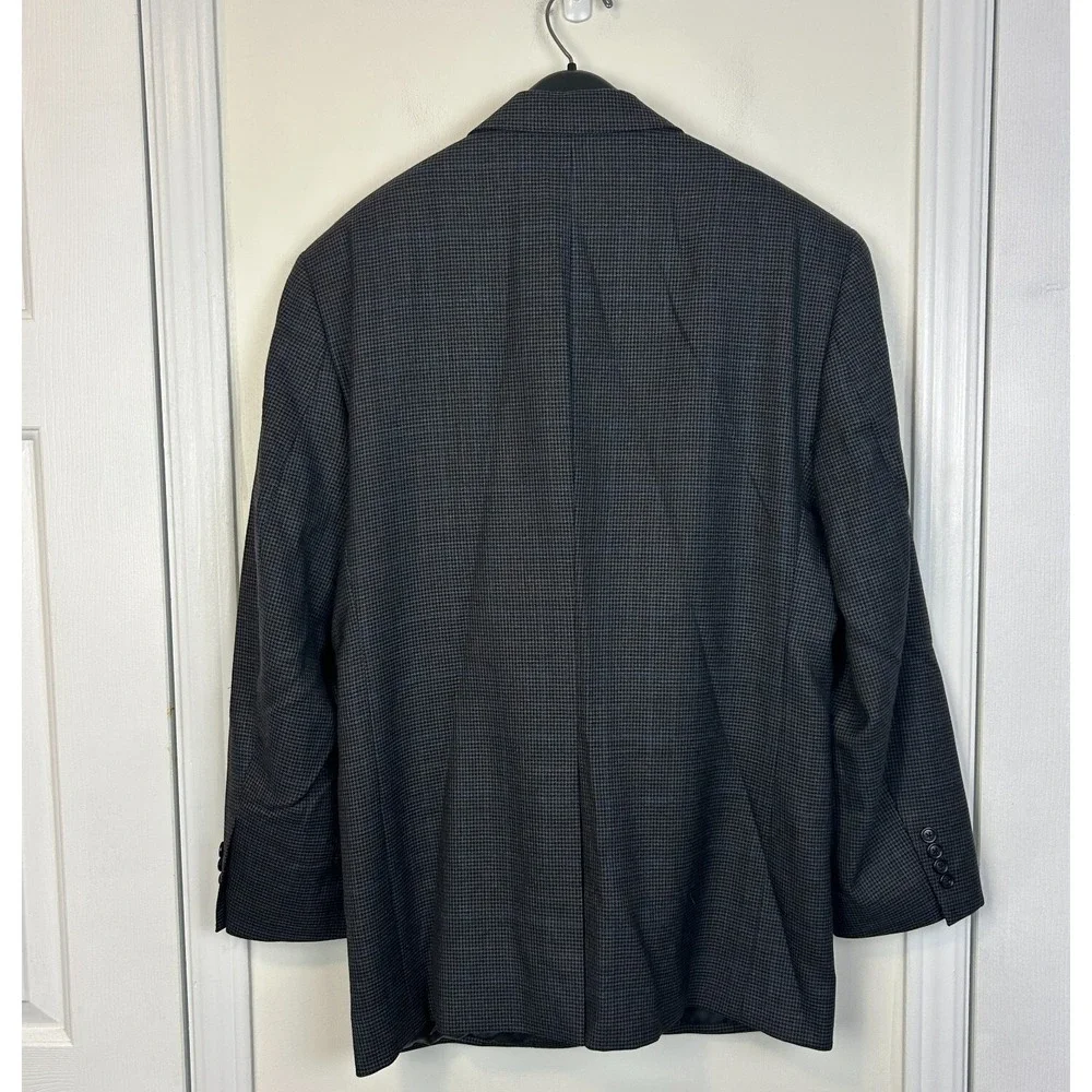 Jos A Bank 100% Wool 42R‎ Houndstooth Grey Blue Blazer Sport Coat Suit Jacket 2B